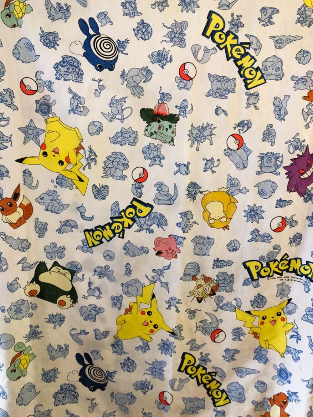 Vintage 1990s Nintendo Pokémon Twin Flat Bed Sheet All Over Character Print USA